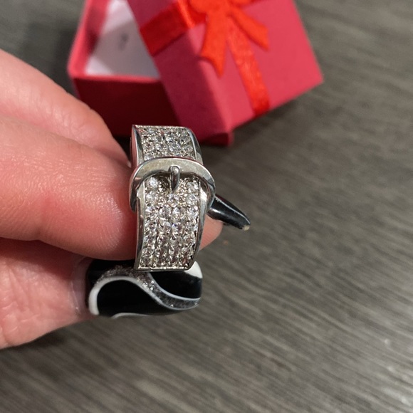 Silver Rhinestone Belt Style Ring Size 8.25” - Picture 5 of 10